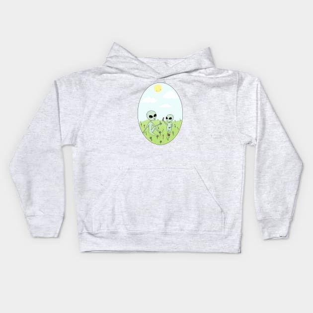 Spring Aliens Kids Hoodie by Little Spooky Studio